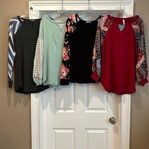 Long sleeve tops (4 sold together) size medium